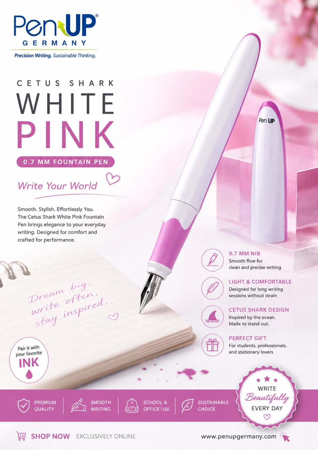 CETUS - Shark - White Pink - Fountain Pen