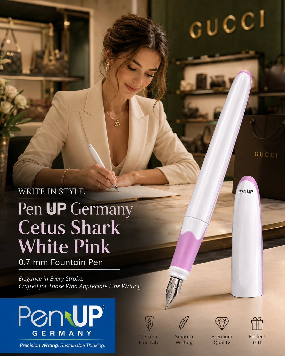 CETUS - Shark - White Pink - Fountain Pen