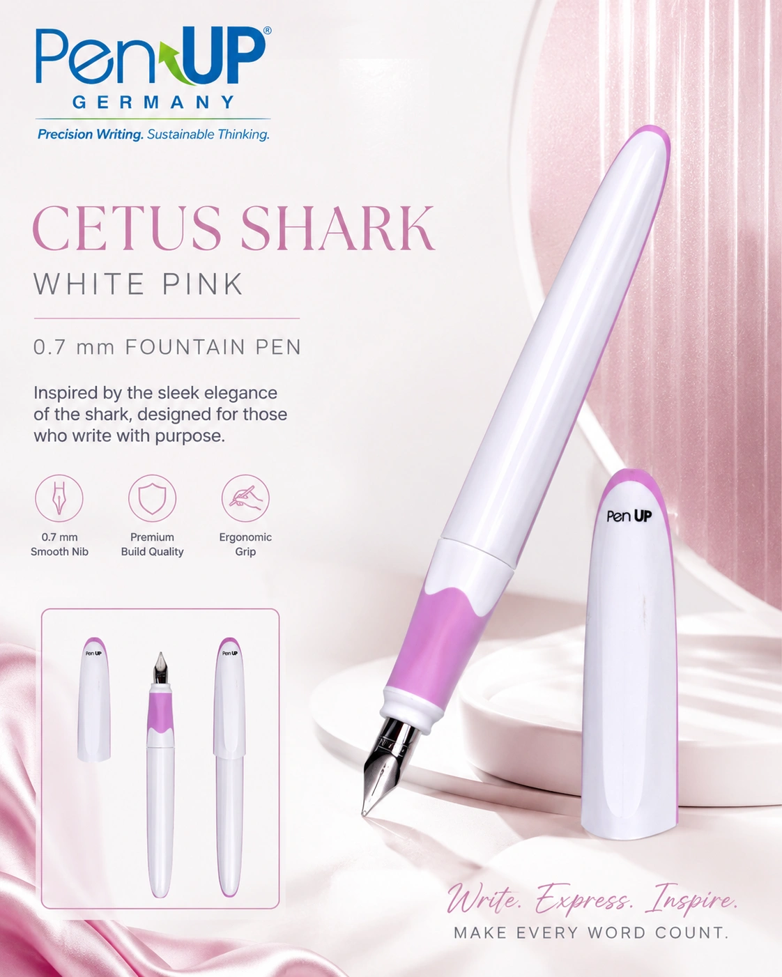 CETUS - Shark - White Pink - Fountain Pen