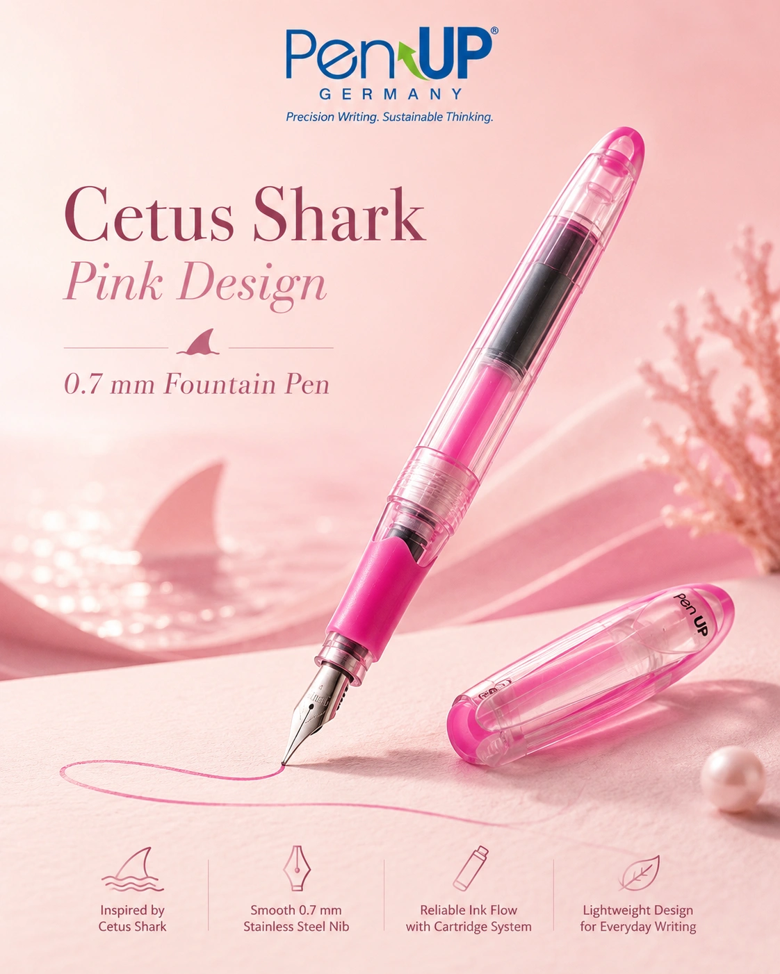 Cetus - Shark - Fuchsia Transparent - Fountain Pen