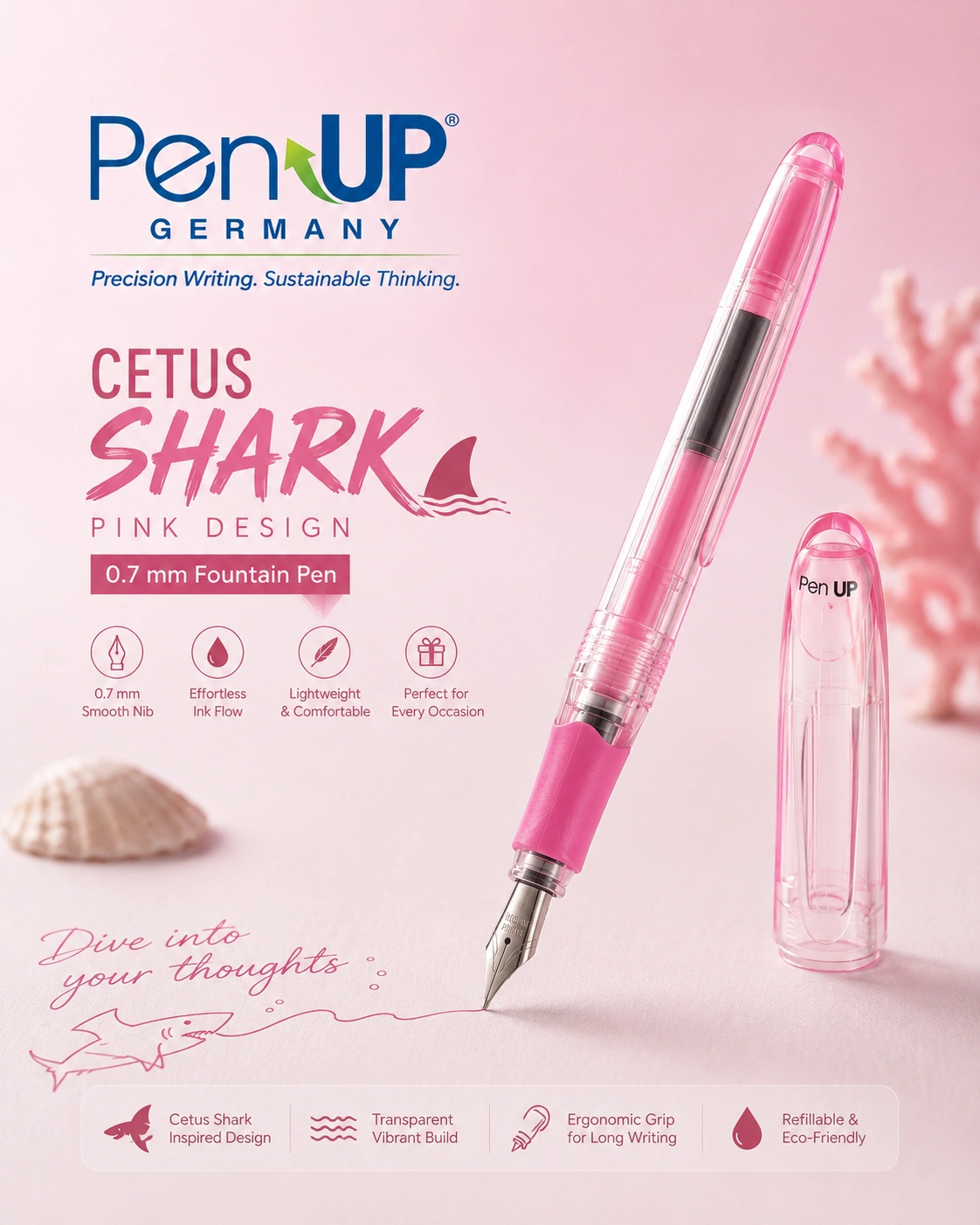 Cetus - Shark - Fuchsia Transparent - Fountain Pen