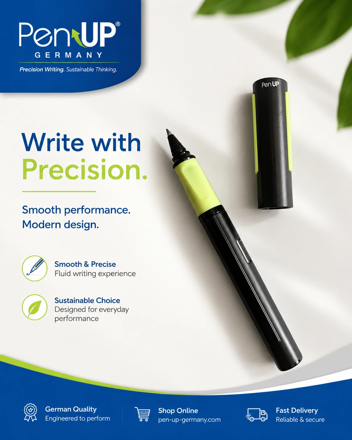 Fricky - Black - Neon Green - Roller Ball Pen