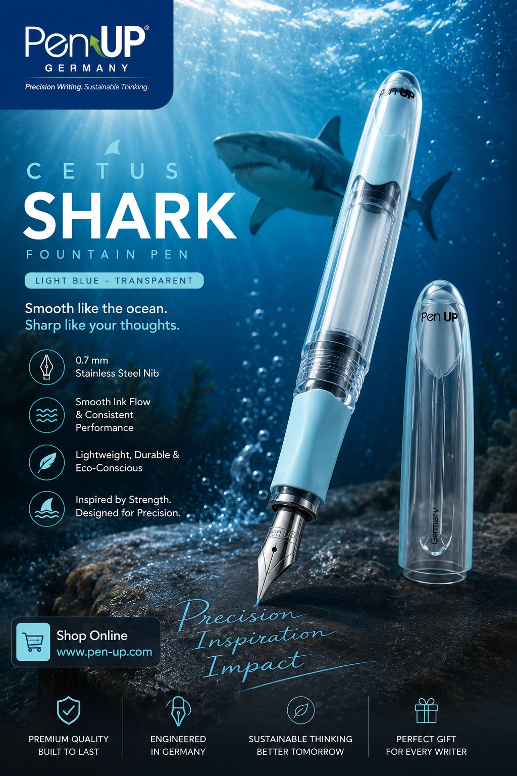 Cetus - Shark - Light Blue - Transparent - Fountain Pen