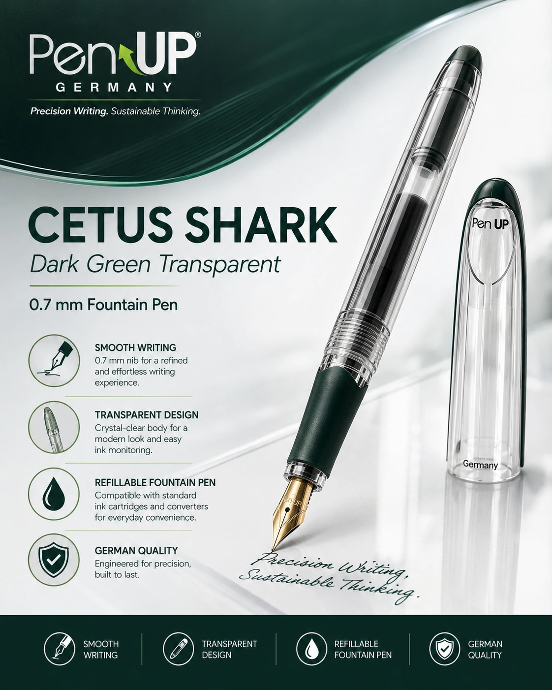 Cetus - Shark - Dark Green - Transparent - Fountain Pen