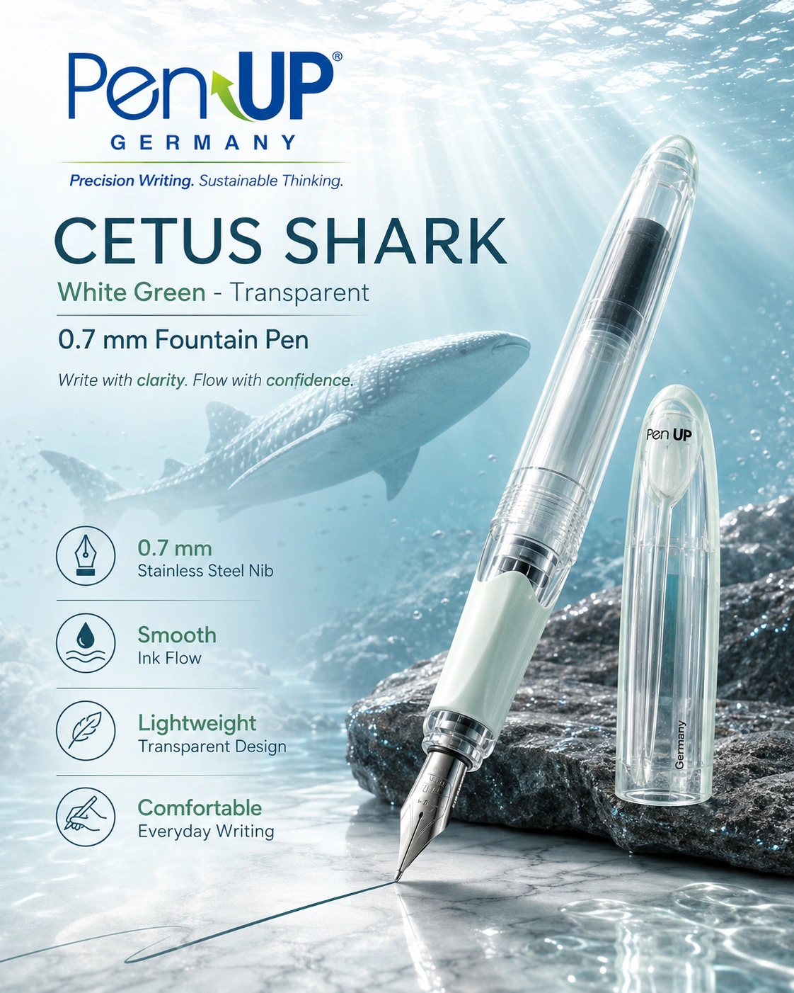 Cetus - Shark - White Green - Transparent - Fountain Pen