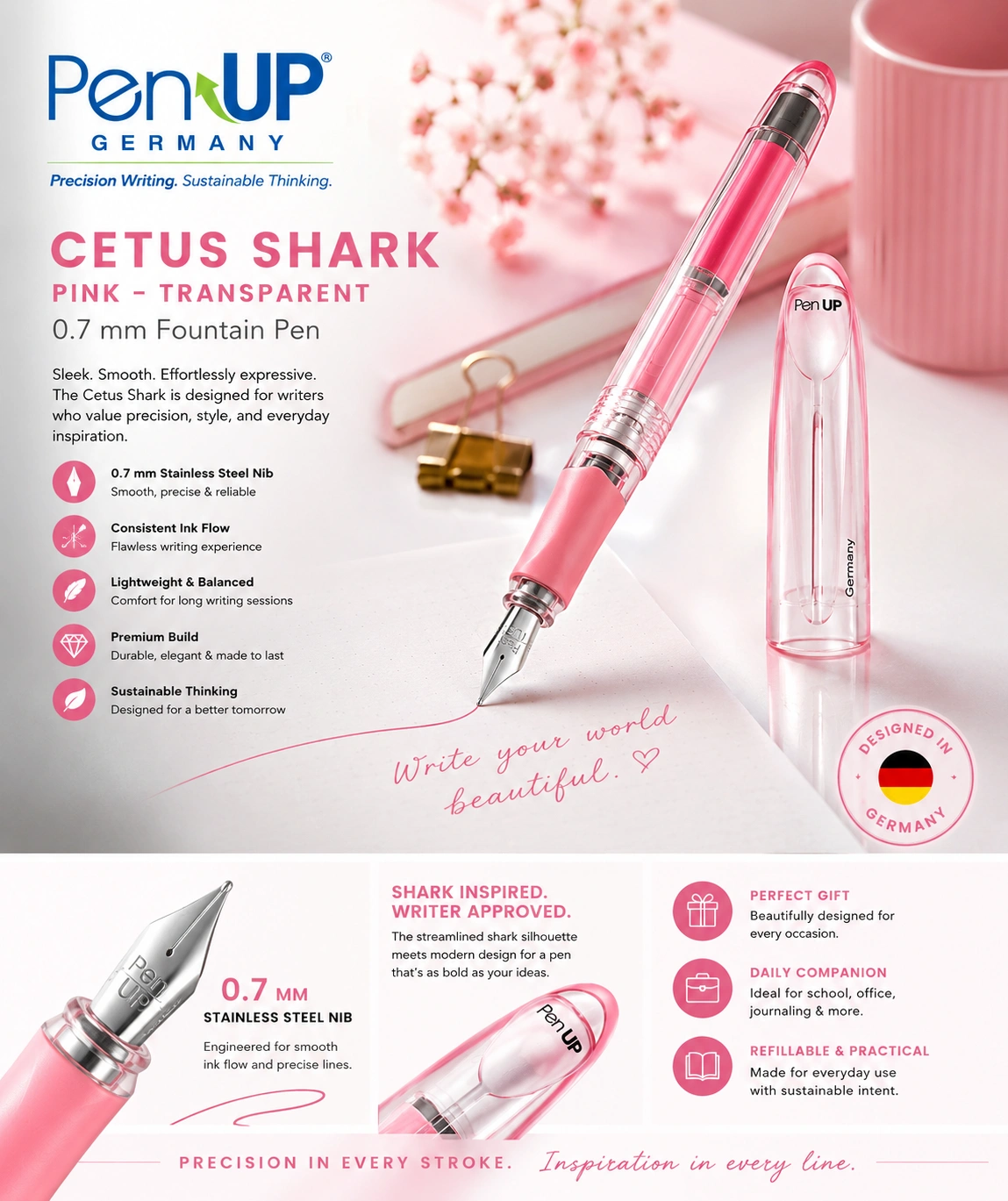 Cetus - Shark - Pink Transparent - Fountain Pen