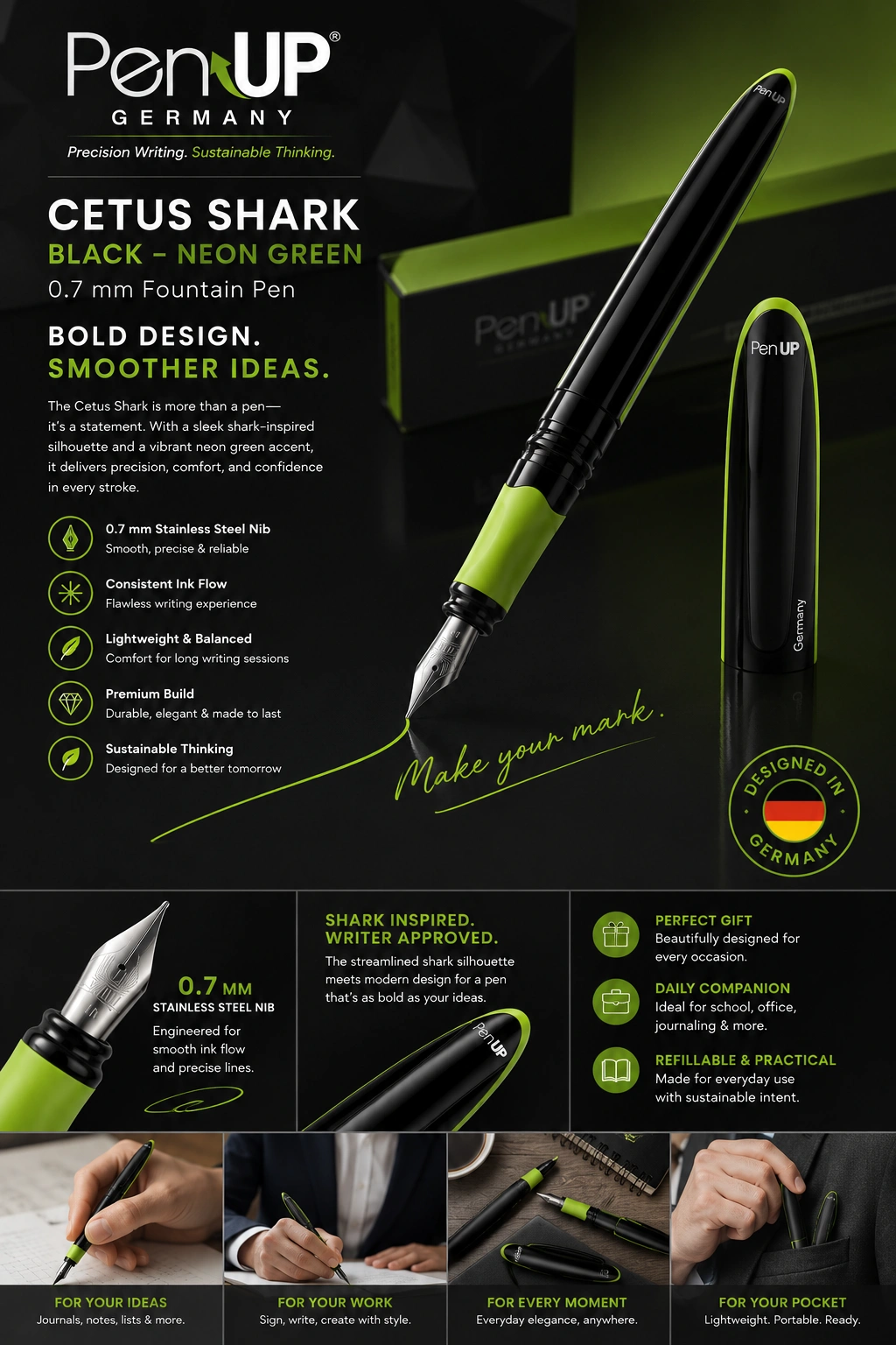 Cetus - Shark - Black Neon Green - Fountain Pen