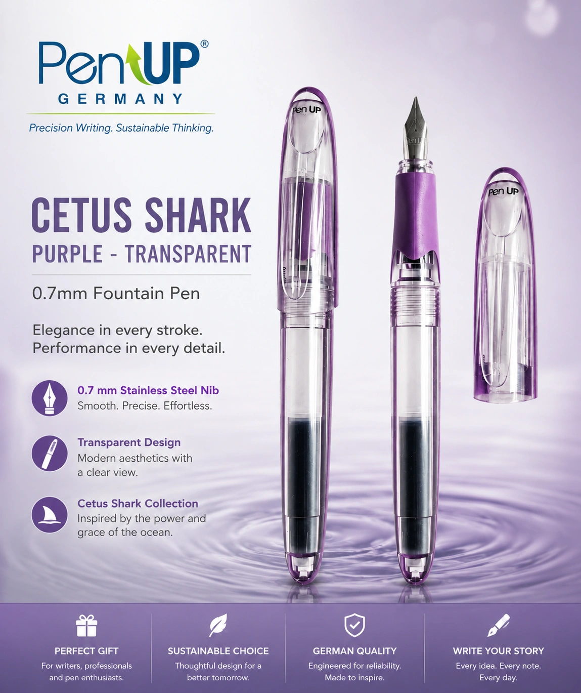 Cetus - Shark - Purple - Transparent - Fountain Pen