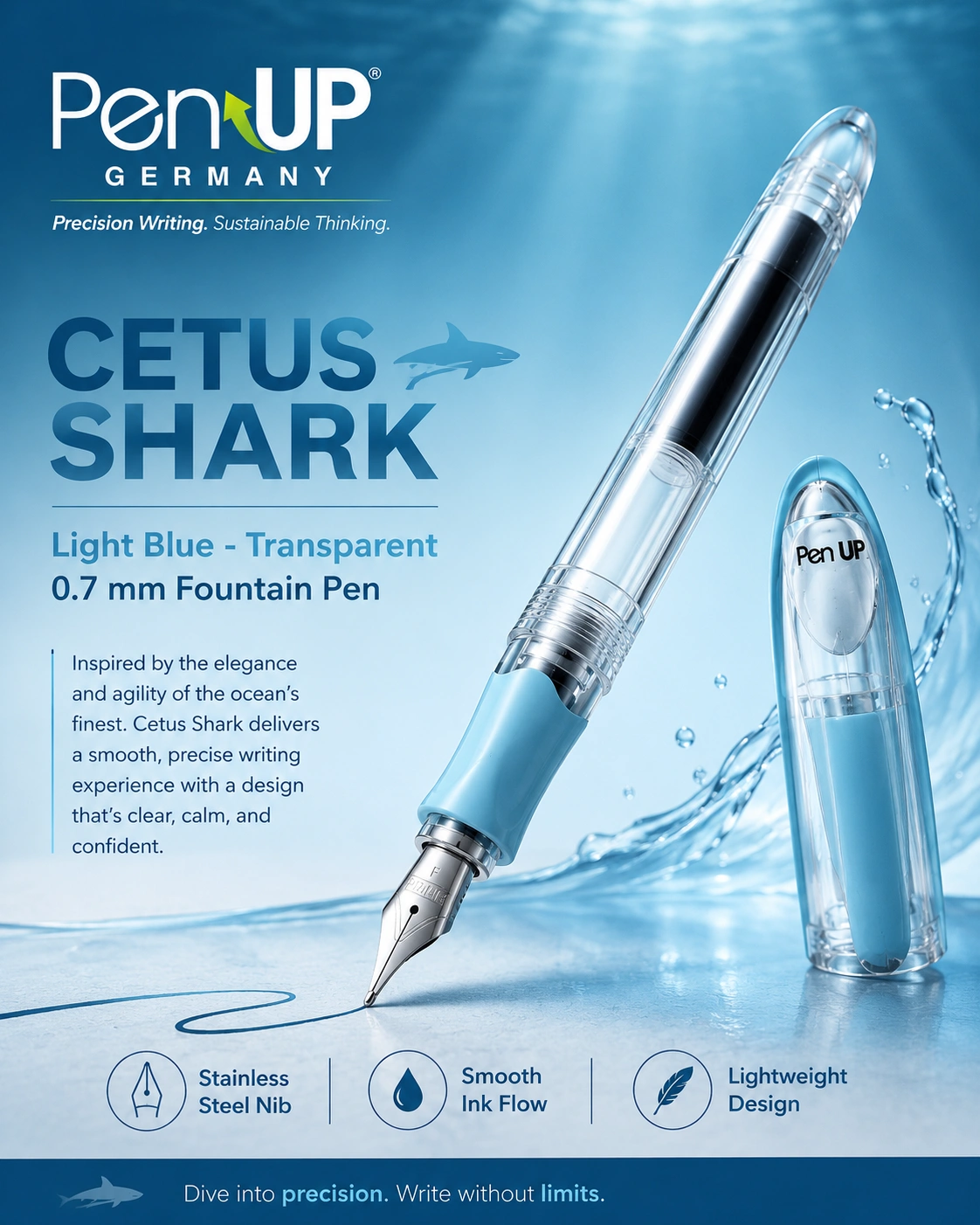 Cetus - Shark - Light Blue - Transparent - Fountain Pen