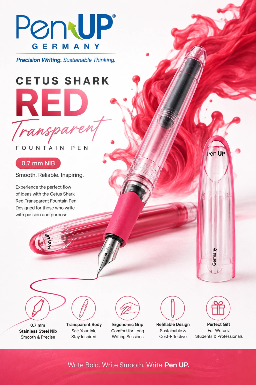 Cetus - Shark - Red - Transparent - Fountain Pen