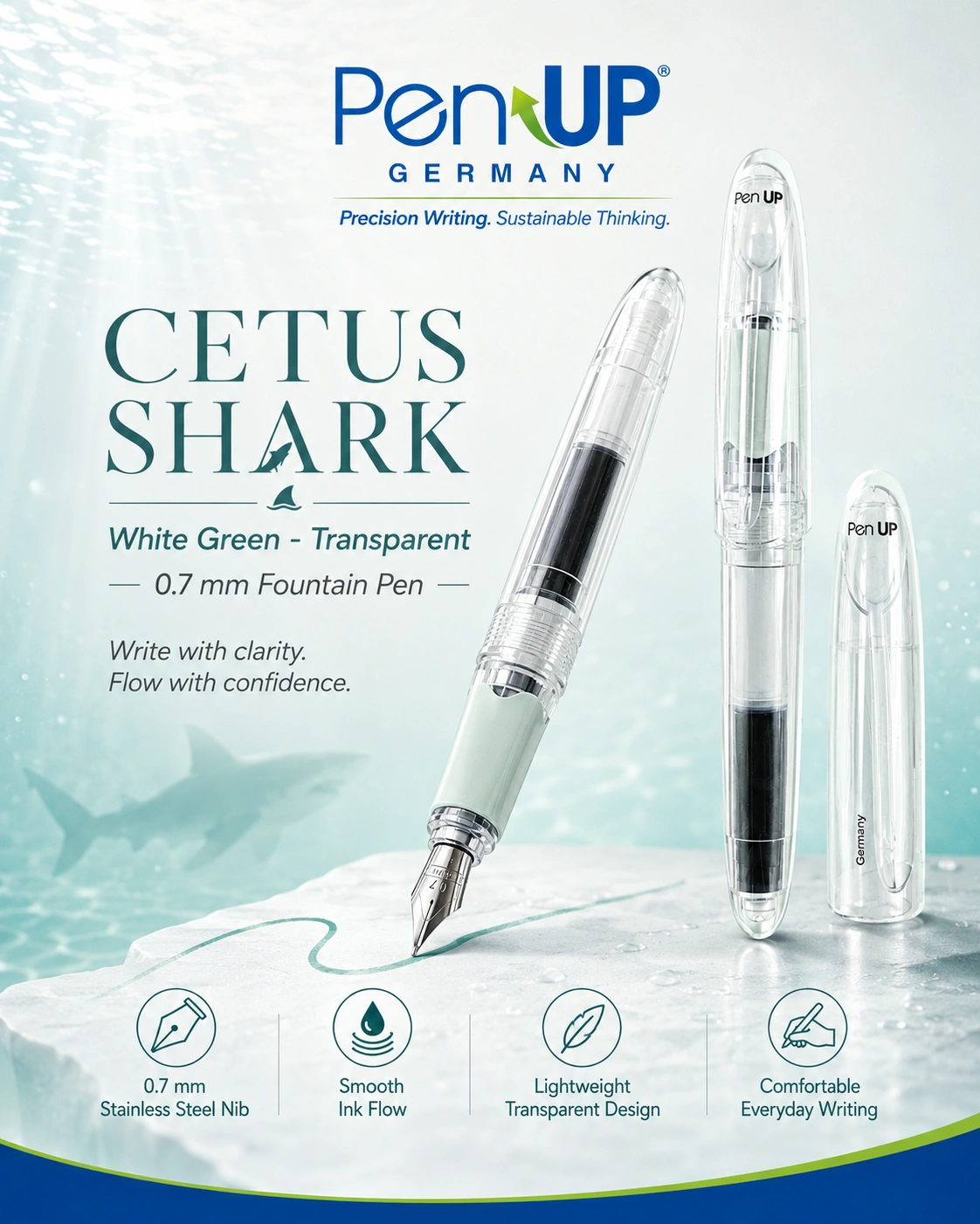 Cetus - Shark - White Green - Transparent - Fountain Pen
